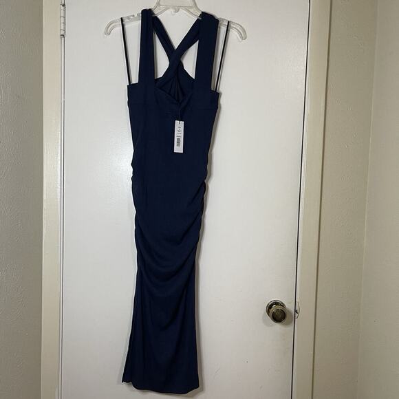 NEW! Michael Stars Opaline Ultra Rib Ruched Midi Dress Admiral navy blue Medium - Picture 7 of 8